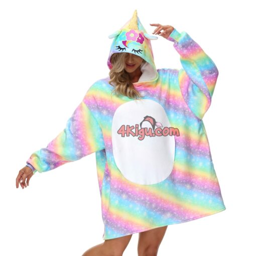 Wearable Blankets Adult Kigurumi Rainbow Unicorn Hoodie - Image 2