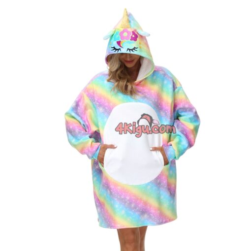 Wearable Blankets Adult Kigurumi Rainbow Unicorn Hoodie