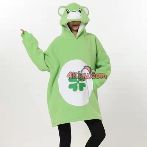 Goodluck Bear Hoodie Wearable Blankets Girl Kigurumi