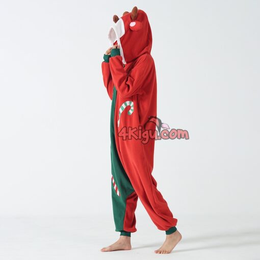 Christmas Red And Green Reindeer Kigurumi Pajamas - Image 4