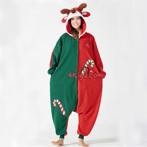 Christmas Red And Green Reindeer Kigurumi Pajamas - Image 3