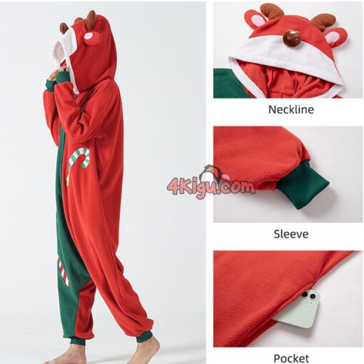 Christmas Red And Green Reindeer Kigurumi Pajamas - Image 5