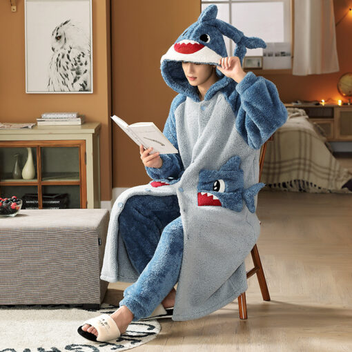 Shark Coral Velvet Robe Matching Family Pajamas - Image 4