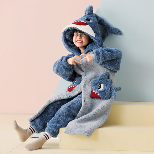 Shark Coral Velvet Robe Matching Family Pajamas - Image 5