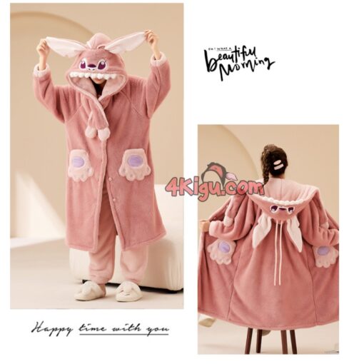 Stitch Coral Velvet Robe Matching Family Pajamas - Image 4