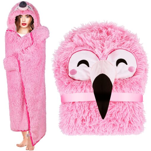 Cartoon Flamingo Wearable Hooded Blanket