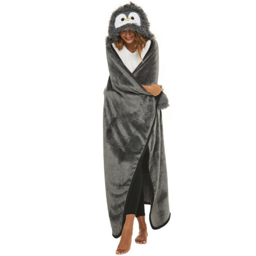 Cartoon Penguin Wearable Hooded Blanket