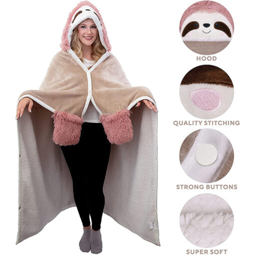 Cartoon Sloth Wearable Hooded Blanket - Image 6