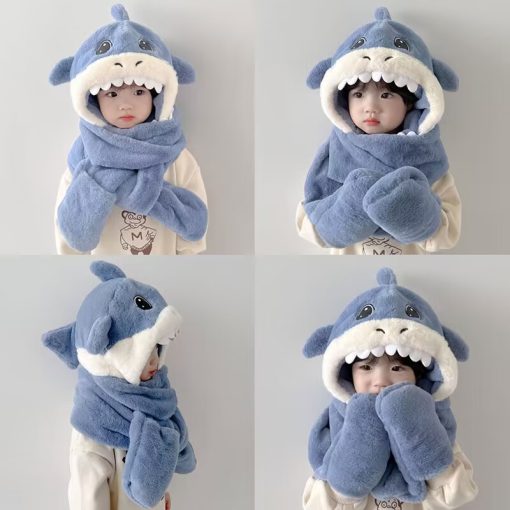 Kids Shark 3-in-1 Winter Accessory Set - Hat, Scarf, and Gloves Combo - Image 3