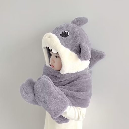 Kids Shark 3-in-1 Winter Accessory Set - Hat, Scarf, and Gloves Combo