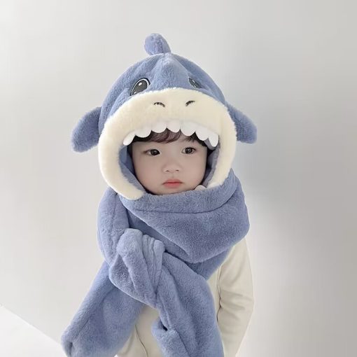 Kids Shark 3-in-1 Winter Accessory Set - Hat, Scarf, and Gloves Combo - Image 2