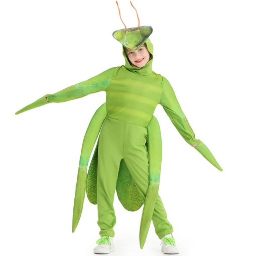 Ferocious Praying Mantis Costume for Kids - Green Jumpsuit and Tunic Insect Outfit - Image 2