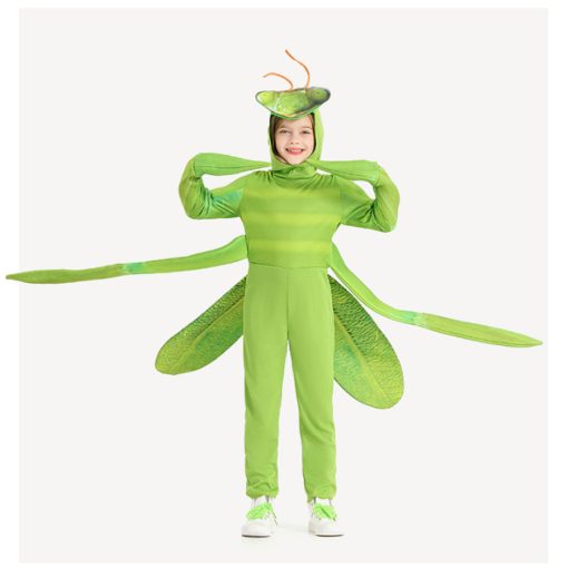 Ferocious Praying Mantis Costume for Kids - Green Jumpsuit and Tunic Insect Outfit