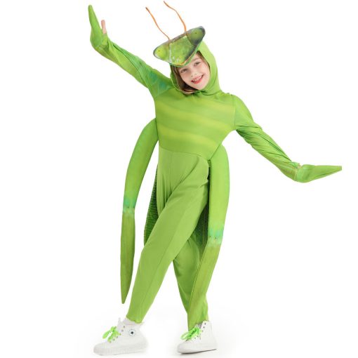 Ferocious Praying Mantis Costume for Kids - Green Jumpsuit and Tunic Insect Outfit - Image 3