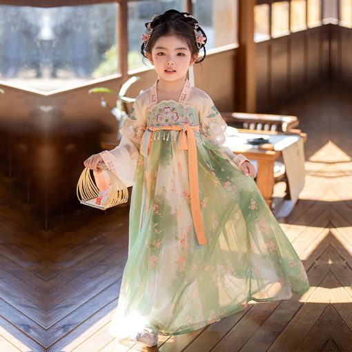 Summer Blossom Princess: Chinese Traditional Hanfu Cheongsam Dress for Little Girls - Image 4