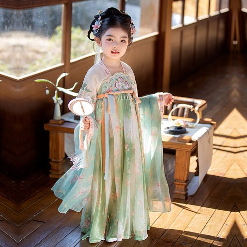 Summer Blossom Princess: Chinese Traditional Hanfu Cheongsam Dress for Little Girls - Image 3