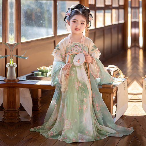 Summer Blossom Princess: Chinese Traditional Hanfu Cheongsam Dress for Little Girls - Image 2