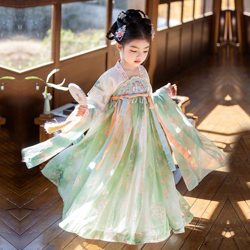 Summer Blossom Princess: Chinese Traditional Hanfu Cheongsam Dress for Little Girls