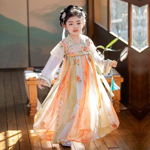 Enchanting Beige Hanfu for Girls - Summer Princess Tang-Style Dress for Toddlers - Perfect for Performances and Special Occasions - Image 2