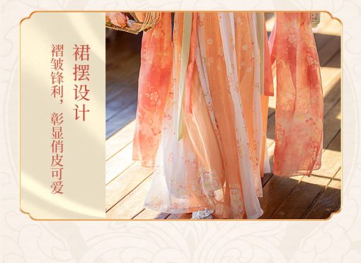 Vibrant Sunset: Exquisite Embroidered Cherry Blossom Girl's Orange Hanfu Dress for Summer - Image 9