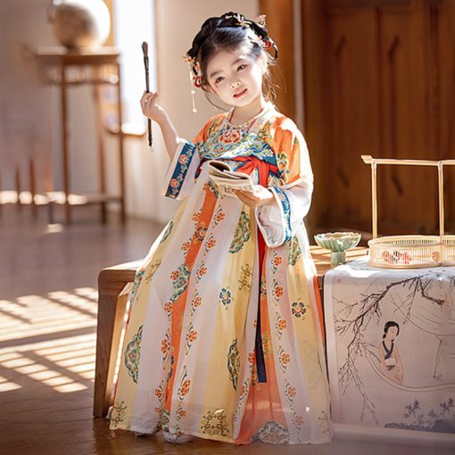 Summer Chic for Kids: Unique Orange Qipao Dress with a Touch of Ancient Chinese Elegance - Image 4