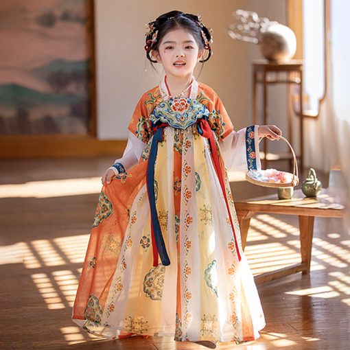 Summer Chic for Kids: Unique Orange Qipao Dress with a Touch of Ancient Chinese Elegance