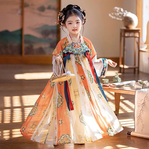 Summer Chic for Kids: Unique Orange Qipao Dress with a Touch of Ancient Chinese Elegance - Image 2