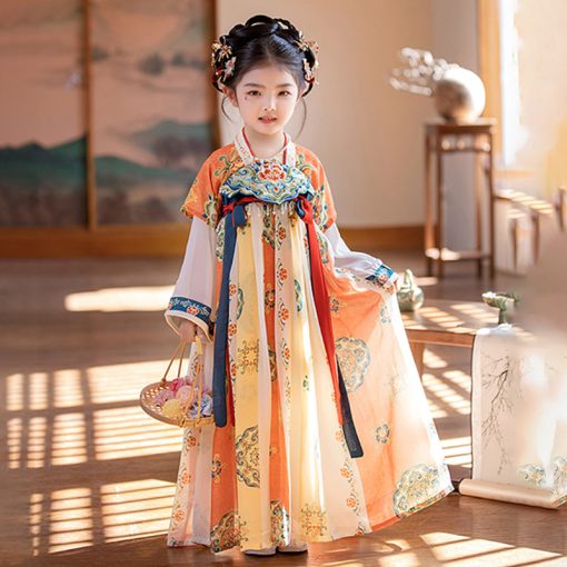 Summer Chic for Kids: Unique Orange Qipao Dress with a Touch of Ancient Chinese Elegance - Image 3