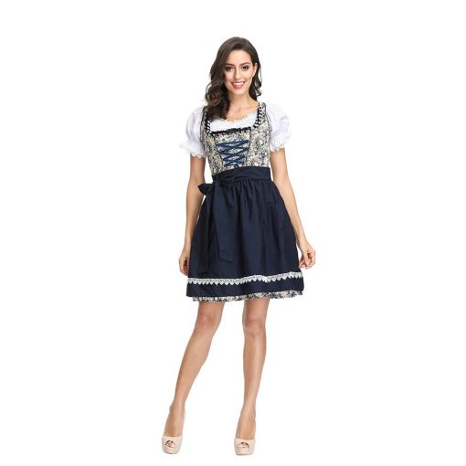 Oktoberfest Chic: German Beer Garden Waitress Costume for Women - Black Floral Dirndl - Image 3