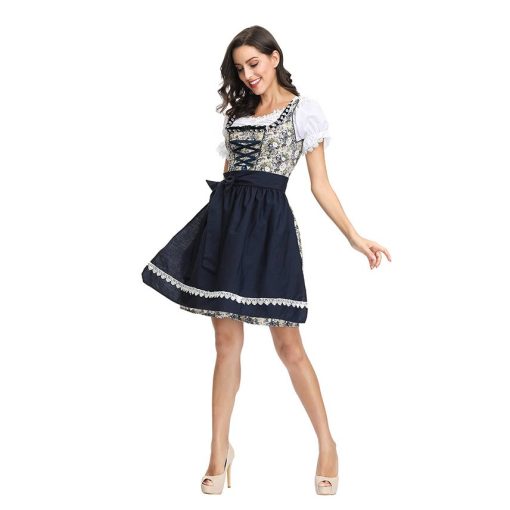 Oktoberfest Chic: German Beer Garden Waitress Costume for Women - Black Floral Dirndl