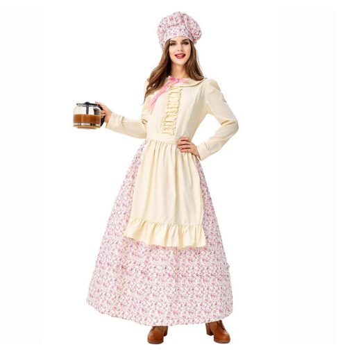 Women's Victorian Farmhouse Maid Costume, White Floral Cottage Core Countryside Lady Butler Outfit - Image 5