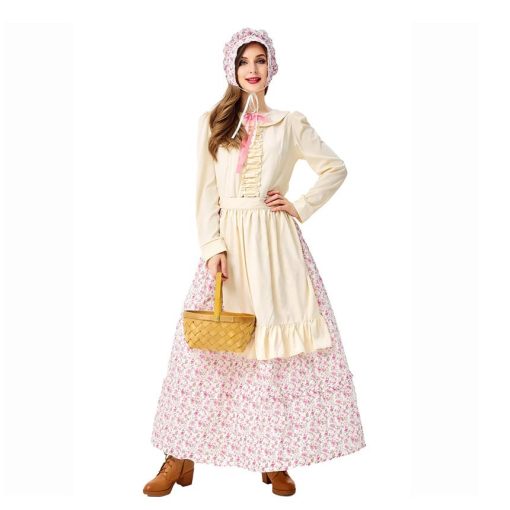 Women's Victorian Farmhouse Maid Costume, White Floral Cottage Core Countryside Lady Butler Outfit - Image 4