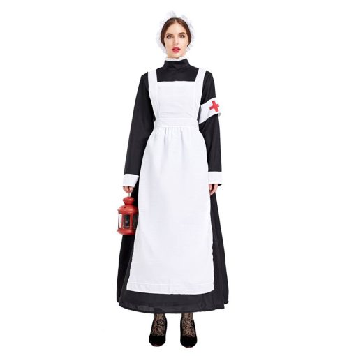 Women's Victorian Era Nurse Costume, 20th Century War Time Uniform for Halloween - Image 2