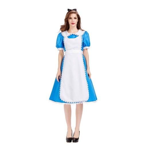 Enchanted Wonderland Tea Party Dress: Blue Alice Costume for Women | Fairytale Stage Performance Gown