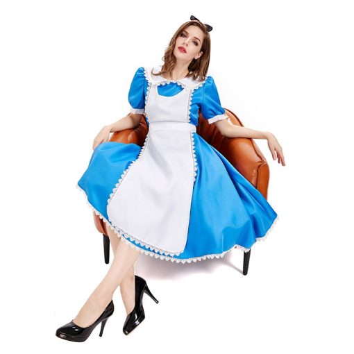 Enchanted Wonderland Tea Party Dress: Blue Alice Costume for Women | Fairytale Stage Performance Gown - Image 4