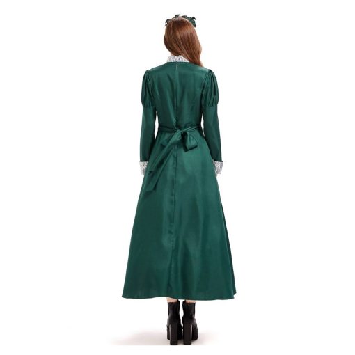 Emerald Enchantress: Dark Green Bat Wing Maid Costume for Women - Gothic Castle Inspired Long Sleeve Gown - Image 5