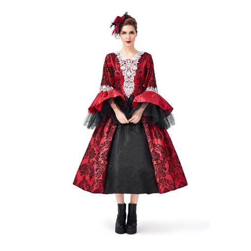 Elegant Gothic Princess Costume: Spanish-Inspired Lace Court Dress for Halloween