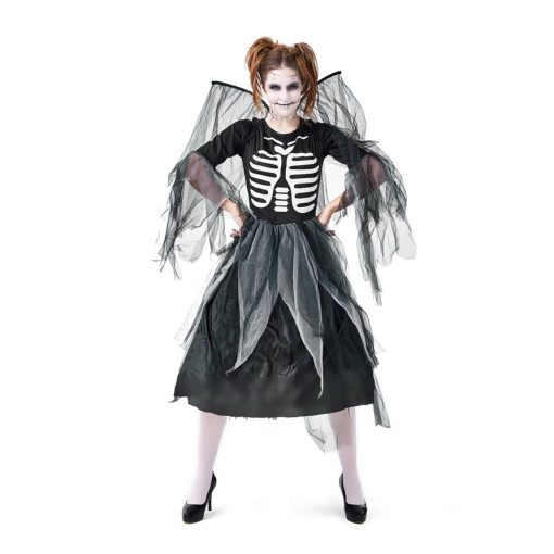 Fallen Angel Costume - Women's Skeleton Print Lace Net Dress for Halloween Party & Cosplay - Image 3