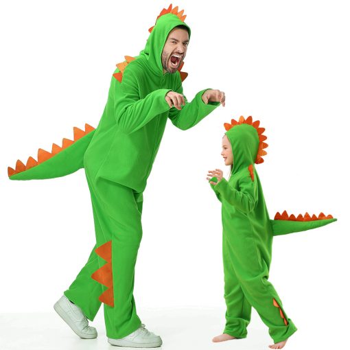 Green Dinosaur Family Matching Onesies - Human and Pet Costume Set for Dog, Kids, and Adults