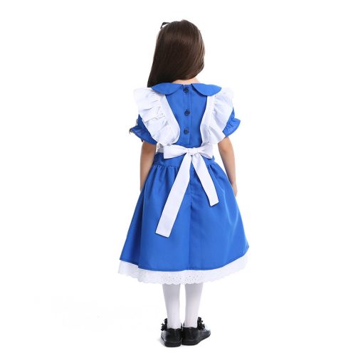 Alice in Wonderland Inspired Blue Princess Costume for Girls - Halloween Fairy Tale Maid Dress - Image 5