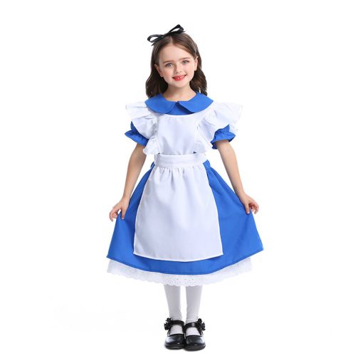 Alice in Wonderland Inspired Blue Princess Costume for Girls - Halloween Fairy Tale Maid Dress