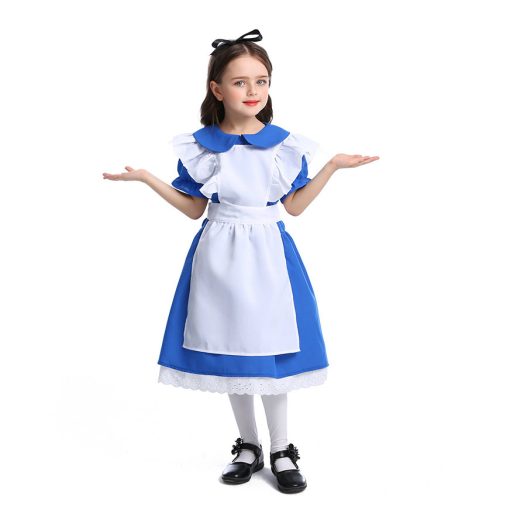 Alice in Wonderland Inspired Blue Princess Costume for Girls - Halloween Fairy Tale Maid Dress - Image 4