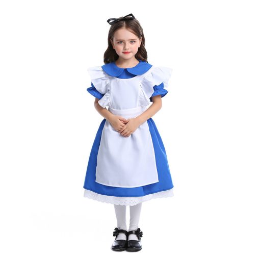 Alice in Wonderland Inspired Blue Princess Costume for Girls - Halloween Fairy Tale Maid Dress - Image 2