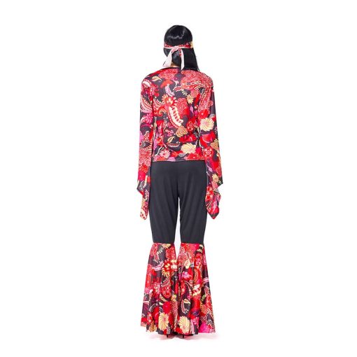 Hippie Chic Costume - 60s Retro Red & Black Jumpsuit for Women's Party & Cosplay - Image 5