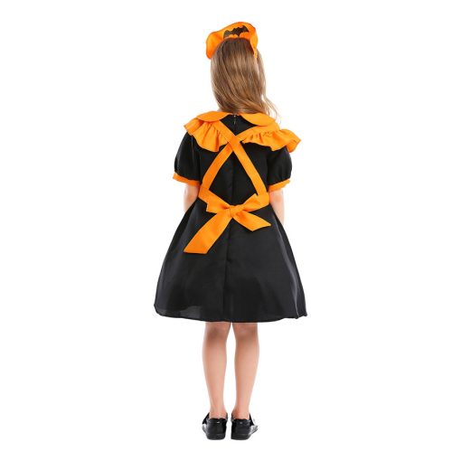 Orange Pumpkin Girls' Halloween Costume, Bat Wing Maid Outfit for Stage Performance, Japanese Style Lolita Dress for Kids - Image 5