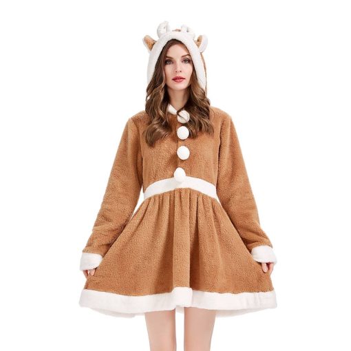 Cute Reindeer Cosplay Christmas Costume - Khaki Deer Animal Dress - Loose Fit Pajama for Women - Image 2