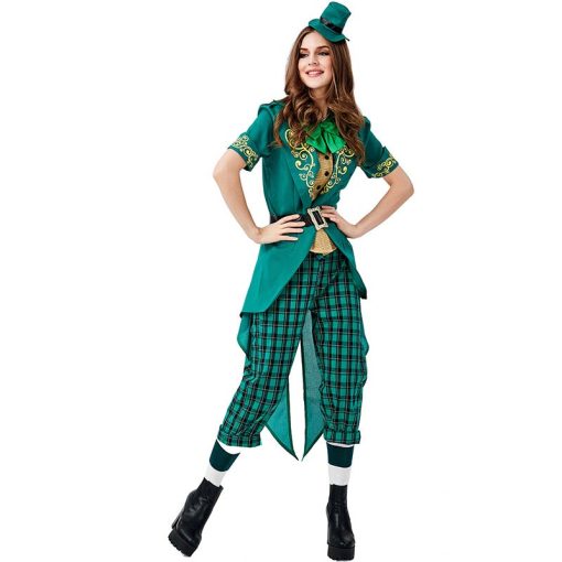 Women's Leprechaun Costume for St. Patrick's Day Party - Irish Green Fairy Adult Female Fancy Dress for Stage Performance