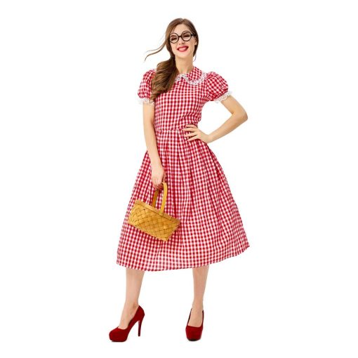 French Farmhouse Chic: Red and White Checkered Lace Oktoberfest Maid Costume Dress - Halloween Costume - Image 3