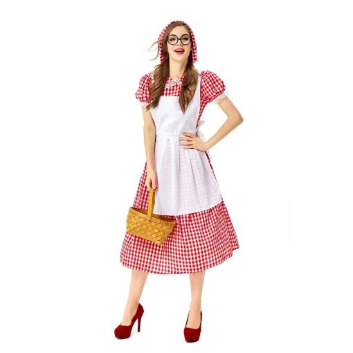 French Farmhouse Chic: Red and White Checkered Lace Oktoberfest Maid Costume Dress - Halloween Costume - Image 2