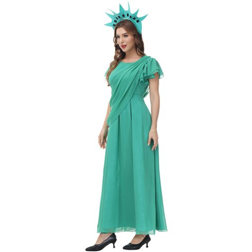 Women's Green Sparkle Goddess Costume, American Icon Statue Party Long Dress for Halloween - Image 3